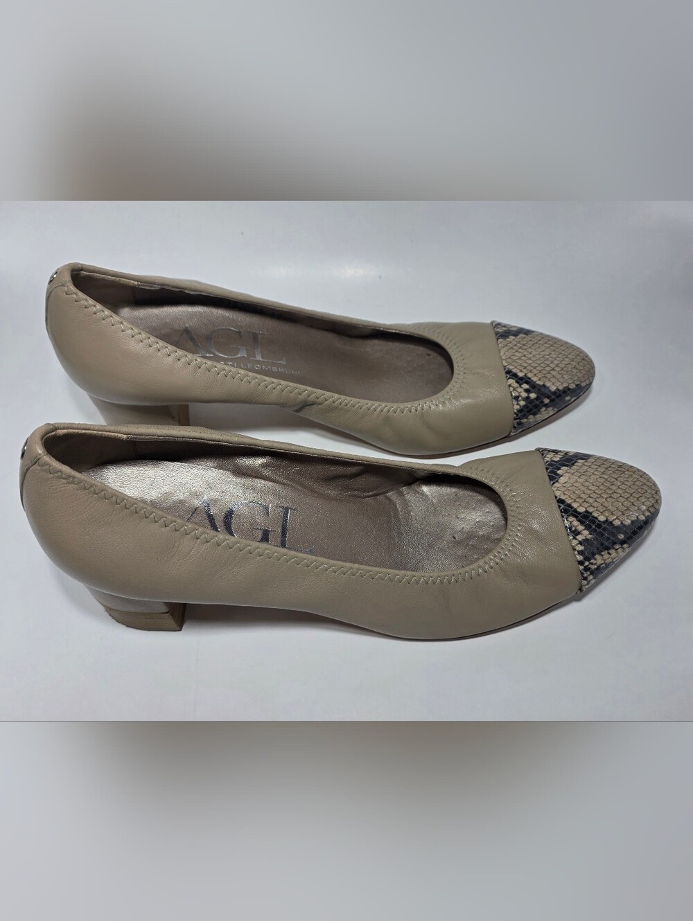 AGL Attilio Giusti Leombruni Women's Leather Pumps Snake Cap Toe EU 42 Italy - Picture 5 of 13